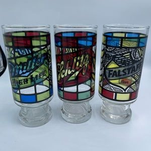 Beer glass stained glass cup style pedestal 6.5 inches tall set of 3